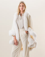 Fur Trimmed Cape, Classic Length in White