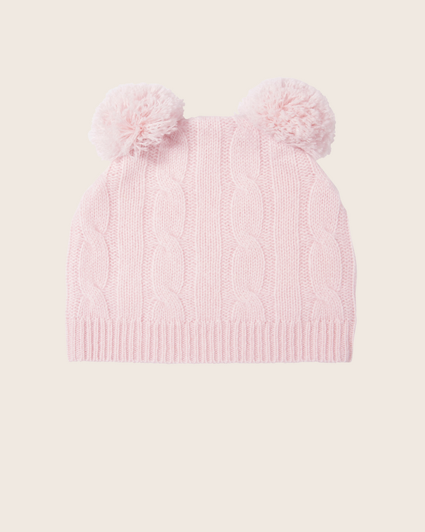 Cable Baby Hat with 2 pompoms in Soft Pink