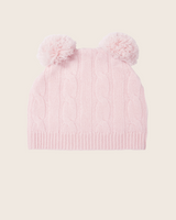 Cable knit cashmere Baby Hat with two pompoms in Soft Pink