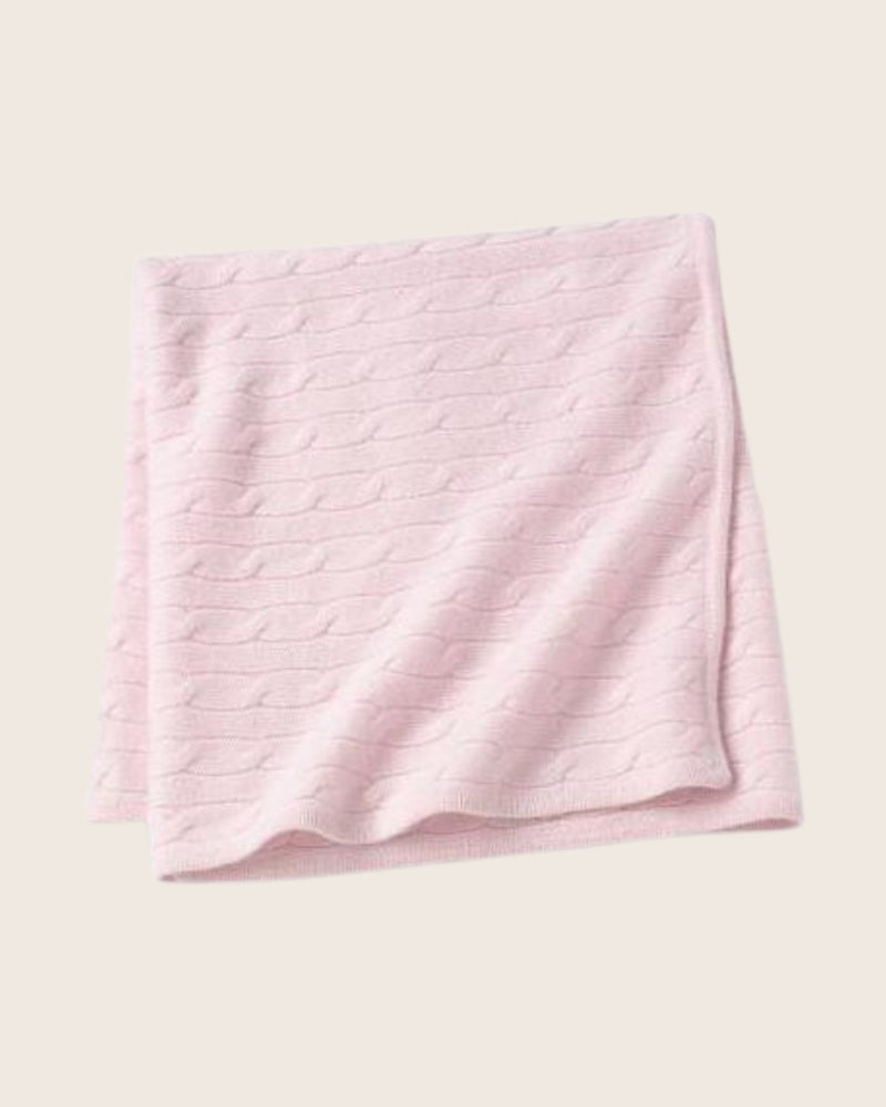 Classic Cable Knit Baby Blanket in Soft Pink