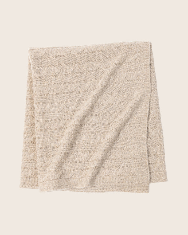 Classic Cable Knit Baby Blanket in Beige