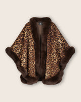 Fur Trimmed Cashmere Cape in Camel Leopard