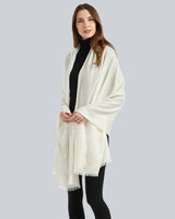 woman wearing Cashmere Lurex and Sequin Wrap in ivory