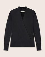 Élan Faux Wrap Cashmere Sweater in black