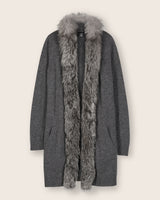 Cashmere drape cardigan with Luxe Finnish Fox Fur Trim in Charcoal