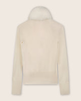 Wrap sweater with fur collar in Ivory
