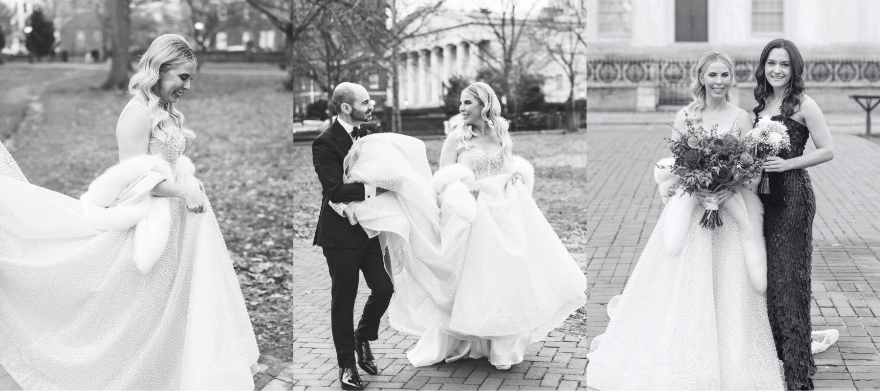 3 images of bride wearing capri cashmere shawl