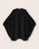 Alpaca Wool Cape with Leather trim in Black, back view