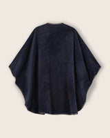 Alpaca Wool Cape with Leather trim in Navy, back view