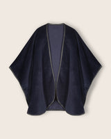 Alpaca Wool Cape with Leather trim in Navy