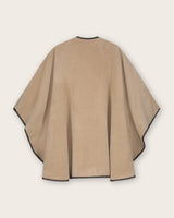 Alpaca Wool Cape with Leather trim in Oatmeal, back view