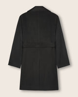 Back view of flat image of Pure Cashmere Pick-Stitched Wrap Coat in black