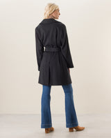 Woman wearing Pure Cashmere Pick-Stitched Wrap Coat in black
