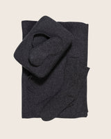 Jersey Knit cashmere Travel Set; pouch, eye mask, socks, blanket in Charcoal