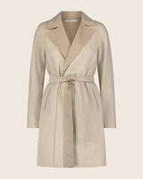 Cashmere wrap coat in Beige on a light background front view