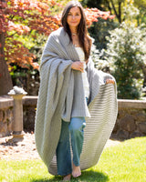 Woman with Biarritz Cashmere Throw around her shoulders in Heather Grey