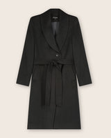 flat image of carmela belted wrap cashmere coat in black