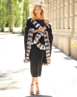 Model posing in Imperial Chinchilla Cashmere Cape in black