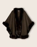 Fur Trimmed cashmere Cape in Brown