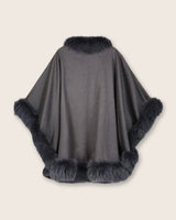 Fur Trimmed cashmere Cape in Charcoal