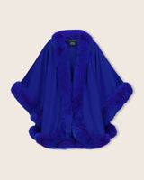 Cervinia Cashmere Cape with real fur trim in Electric Blue
