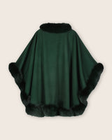 Fur Trimmed cashmere Cape in Emerald