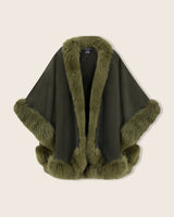 Cashmere cape coat with real Fur trim in Olive