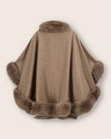 back view of cervinia cashmere fur trimmed cape in sable