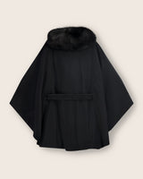 Flat image of back of Duchess cashmere wool blend Cape coat in black