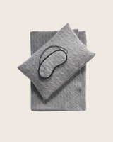 Cable Knit cashmere Travel Set in Grey; pouch, blanket and mask