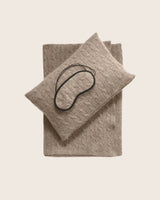Cable Knit cashmere Travel Set in Taupe; pouch, sleep mask and blanket