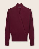 Élan Faux Wrap Cashmere Sweater in bordeaux