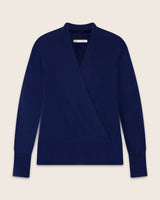 Élan Faux Wrap Cashmere Sweater in navy