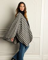 Renard Houndstooth Cape with Leather Trim on model, side view