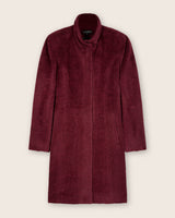 front view of Alpaca Boucle Snap Button Coat in Burgundy