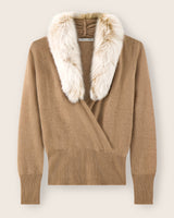Katerina cashmere fur trimmed sweater front view in camel