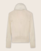 Wrap sweater with fur collar in Ivory