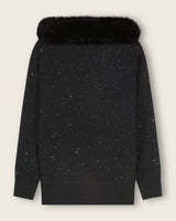 Boatneck Sweater with Finnish Fur collar in black