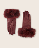 Mano leather cashmere and fur gloves burgundy