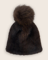 Mink Hat with Fox Fur Pom in brown