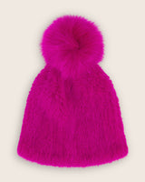 Mink Hat with Fox Fur Pom in Fuchsia