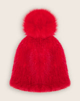 Mink Hat with Fox Fur Pom in red