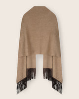 Cashmere Wrap with Leather Fringe in heather taupe back
