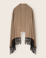 Cashmere Wrap with Leather Fringe in heather taupe