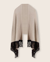 Cashmere Wrap with Leather Fringe in Oatmeal