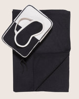 Jersey Knit Color Contrast cashmere Travel Set in Black; pouch, eye mask, and blanket