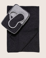 Jersey Knit Color Contrast cashmere Travel Set in Charcoal; pouch, eye mask and blanket