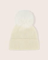 Montello Ribbed Cashmere Pompom Beanie in ivory