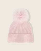 Montello Ribbed Cashmere Pompom Beanie in light pink