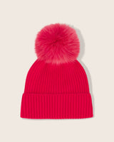 Montello Ribbed Cashmere Pompom Beanie in dark pink